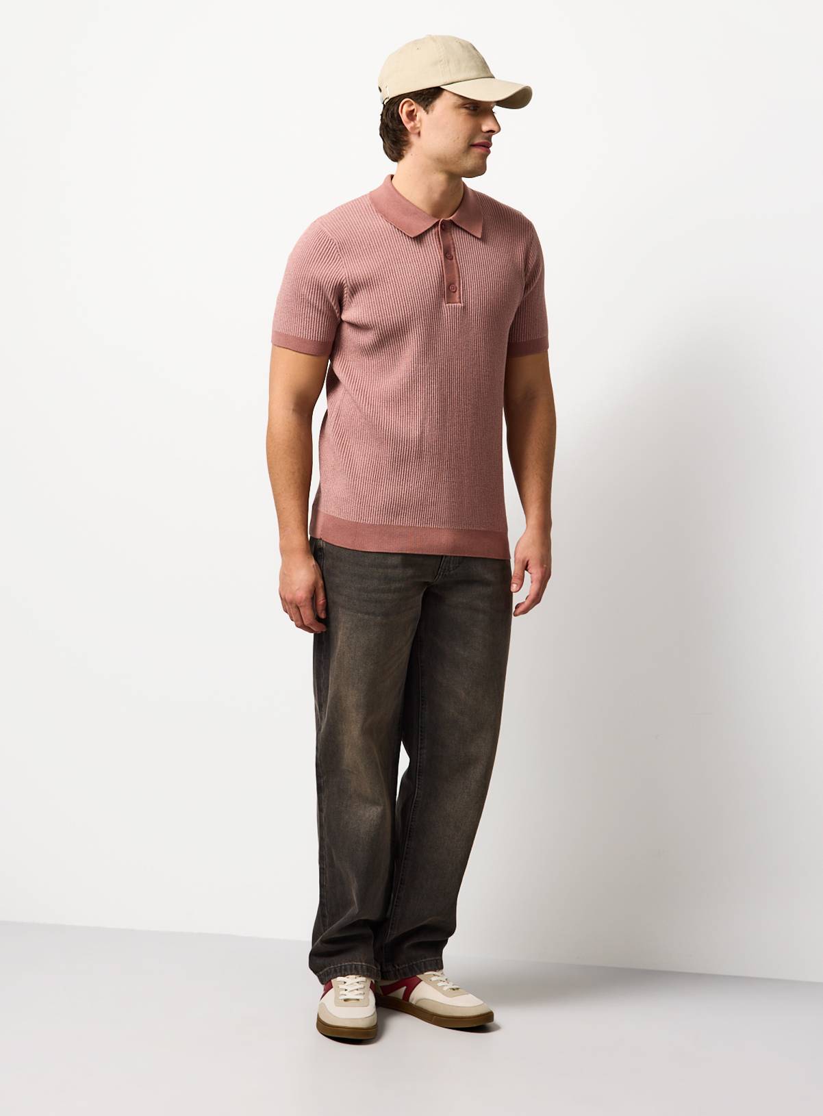 Dark Pink Ribbed Polo Shirt S - Image 2